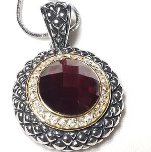Silver Circle Red Center Stone Pendant Necklace